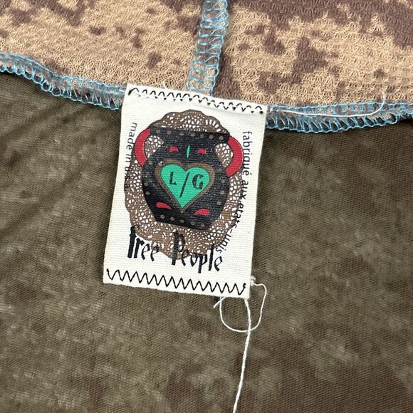 Free People Burnout Tee Shirt Womens Large Hooded Y2K Top Brown - Picture 2 of 7